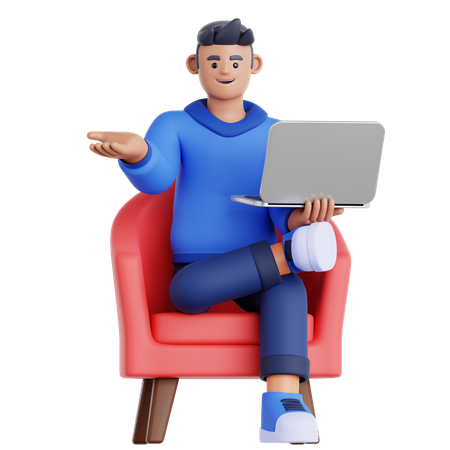 Homem trabalhando com laptop  3D Illustration