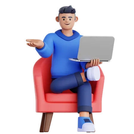 Homem trabalhando com laptop  3D Illustration