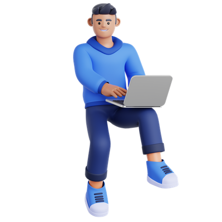 Homem trabalhando com laptop voando no ar  3D Illustration