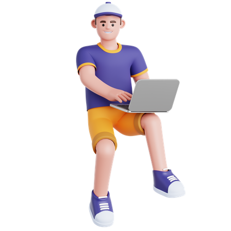 Homem trabalhando com laptop voando no ar  3D Icon