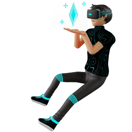 Homem trabalhando em criptografia usando tecnologia VR  3D Illustration