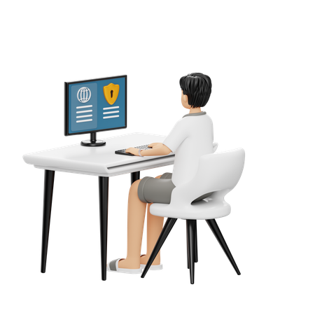 Homem trabalhando em segurança cibernética  3D Icon