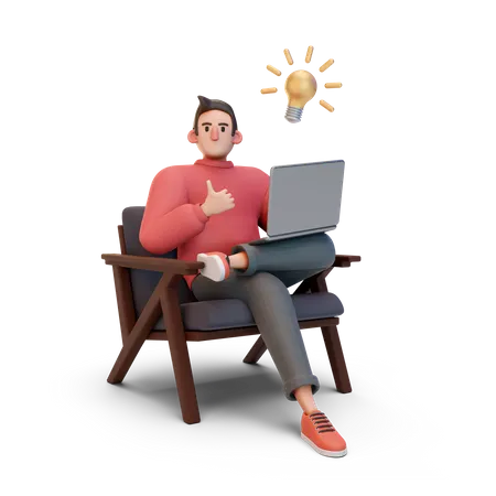 Homem trabalhando no laptop com ideia  3D Illustration