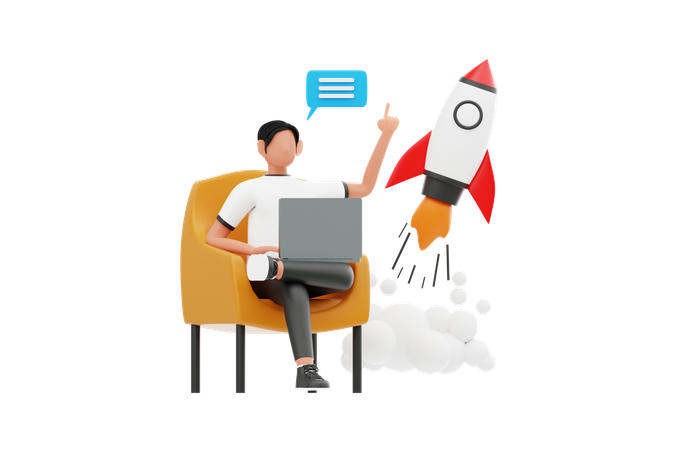 Homem trabalhando na inicialização de negócios  3D Icon