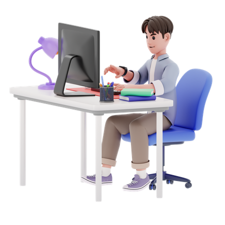 Homem trabalhando no computador  3D Icon