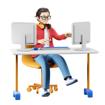 Homem trabalhando no computador  3D Illustration