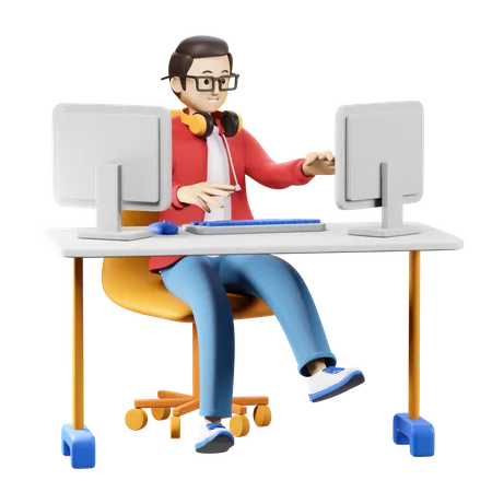 Homem trabalhando no computador  3D Illustration