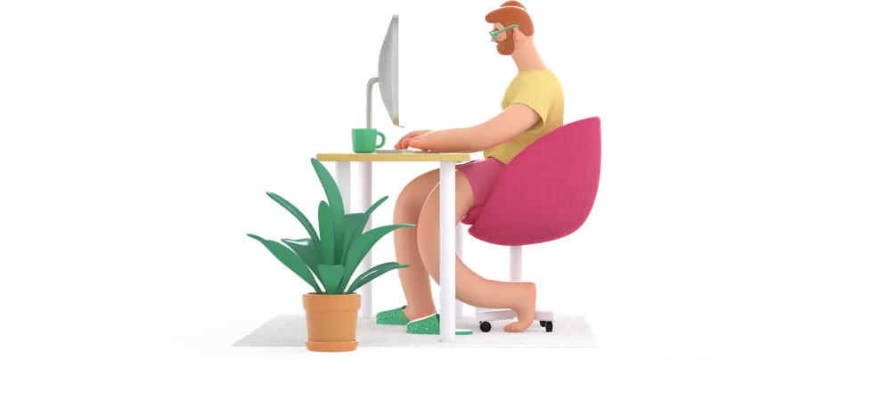 Homem trabalhando no laptop  3D Illustration