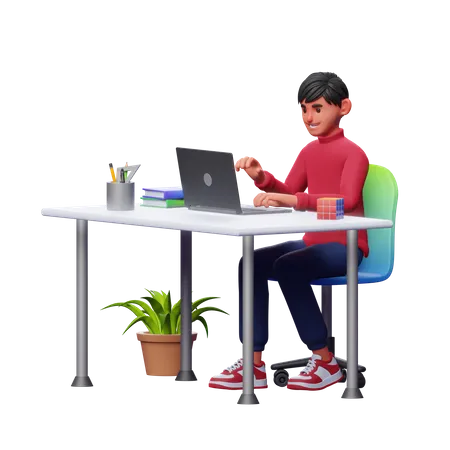 Homem trabalhando no laptop  3D Illustration