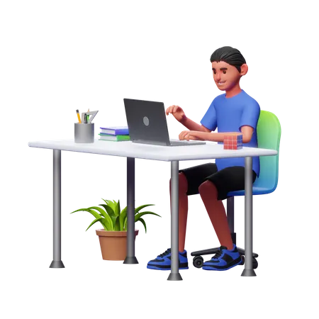 Homem trabalhando no laptop  3D Illustration