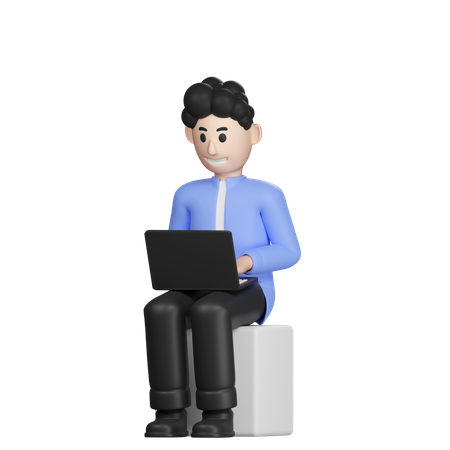 Homem trabalhando no laptop  3D Illustration