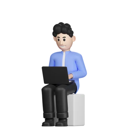 Homem trabalhando no laptop  3D Illustration