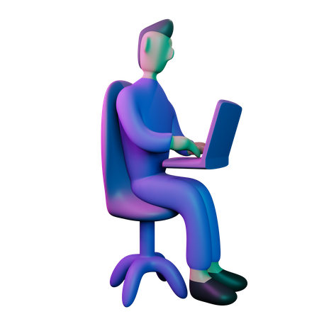 Homem trabalhando no laptop  3D Illustration