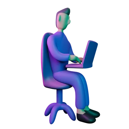 Homem trabalhando no laptop  3D Illustration