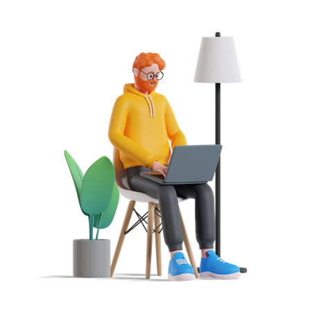 Homem trabalhando no laptop  3D Illustration