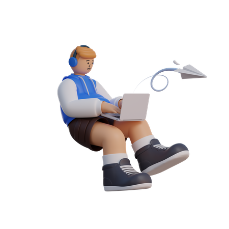 Homem trabalhando no laptop  3D Illustration