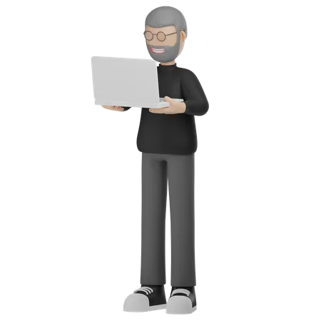 Homem trabalha no laptop  3D Illustration