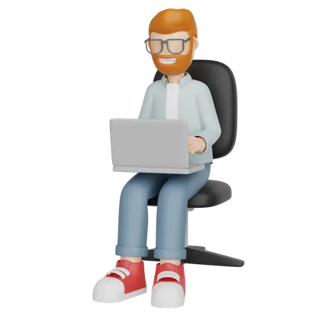 Homem Trabalhando Laptop Ilustracao 3 D 3D Illustration