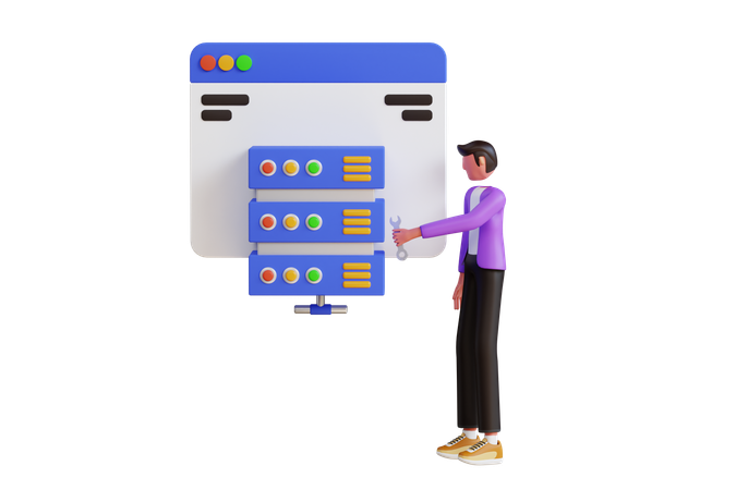 Homem trabalhando no serviço de hospedagem de sites  3D Icon