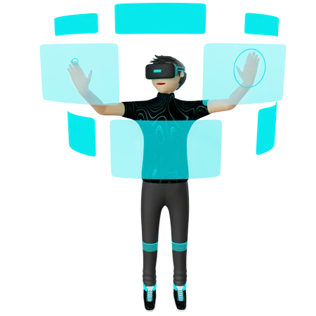 Homem trabalhando usando tecnologia VR  3D Illustration