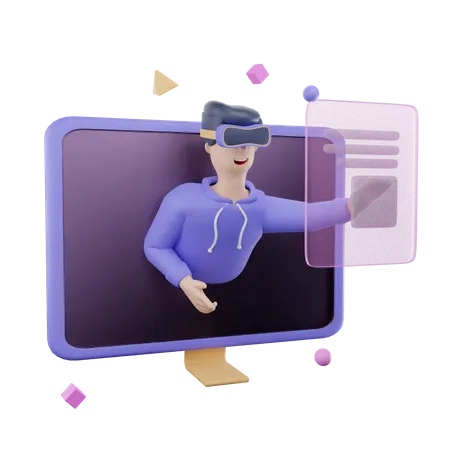 Homem trabalhando usando tecnologia VR  3D Illustration