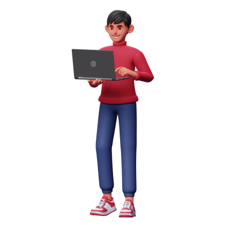 Homem trabalhando no laptop  3D Illustration