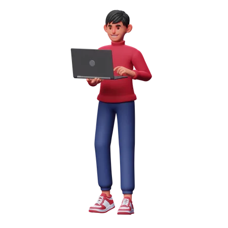 Homem trabalhando no laptop  3D Illustration