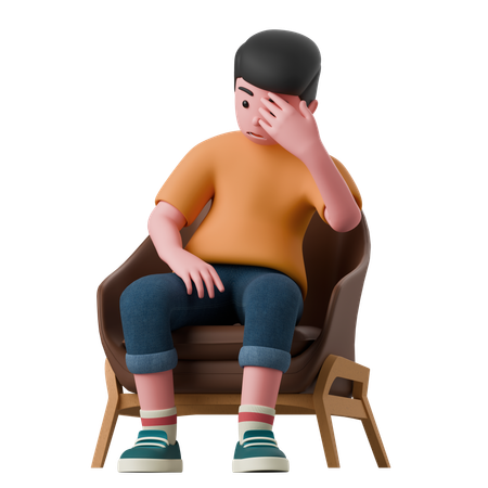Homem triste está sentado na cadeira  3D Illustration