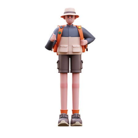 Homem turista em pé com mochila  3D Illustration