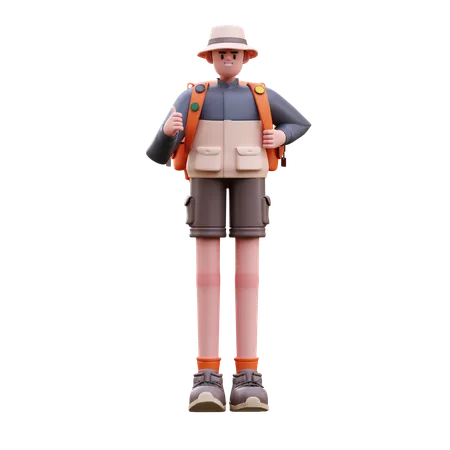 Homem turista em pé com mochila  3D Illustration