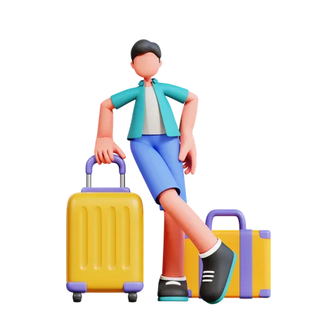 Turista masculino fazendo pose no aeroporto  3D Illustration