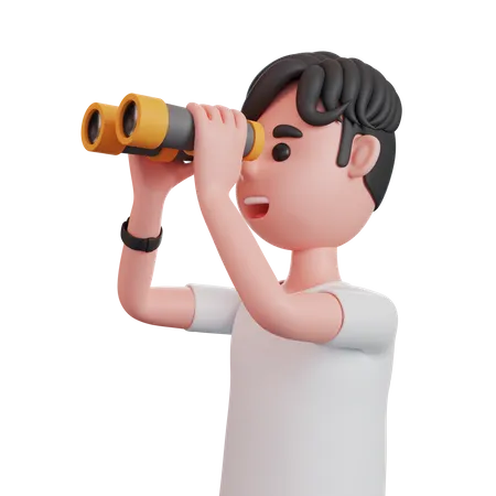 Homem usando binóculos  3D Illustration