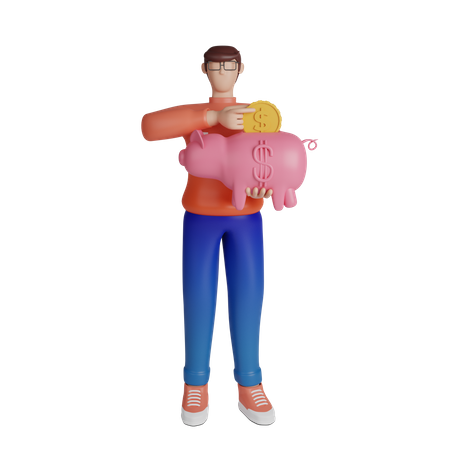 Homem usando conta poupança pessoal  3D Illustration