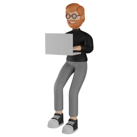 Homem usando laptop  3D Illustration