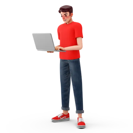 Homem usando laptop  3D Illustration
