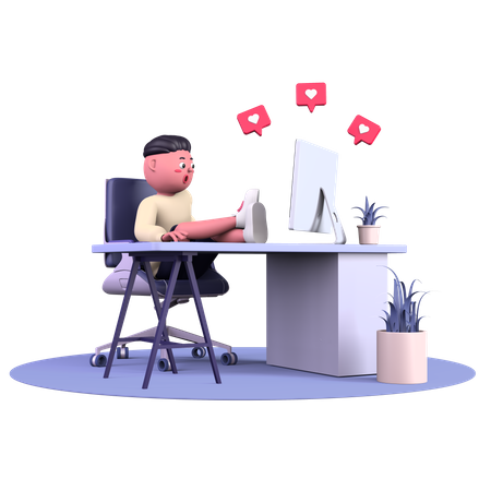 Homem usando redes sociais  3D Illustration