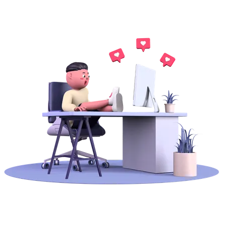 Homem usando redes sociais  3D Illustration