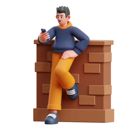 Homem usando celular  3D Illustration