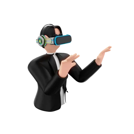 Homem usando óculos VR  3D Illustration