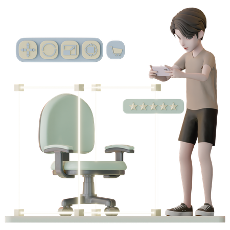 Homem usando realidade aumentada para fazer compras  3D Illustration