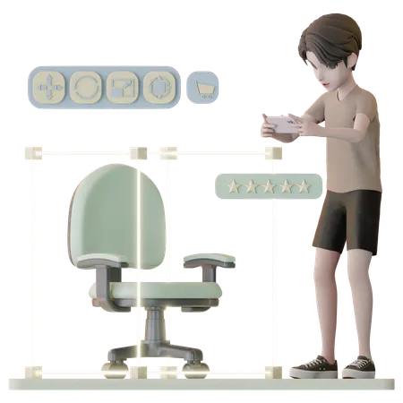Homem usando realidade aumentada para fazer compras  3D Illustration