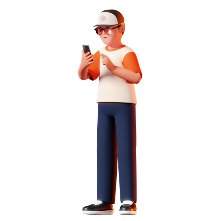 Homem usando pose de smartphone  3D Illustration