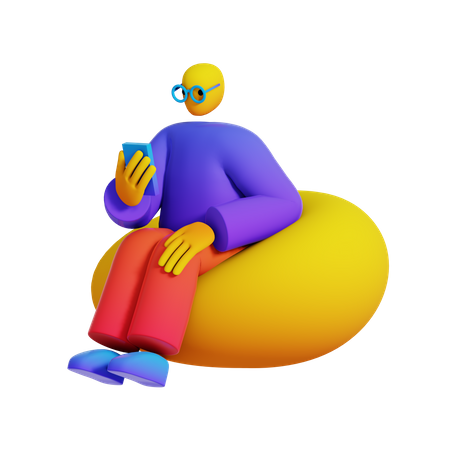 Homem usando telefone no Bean Bag  3D Illustration