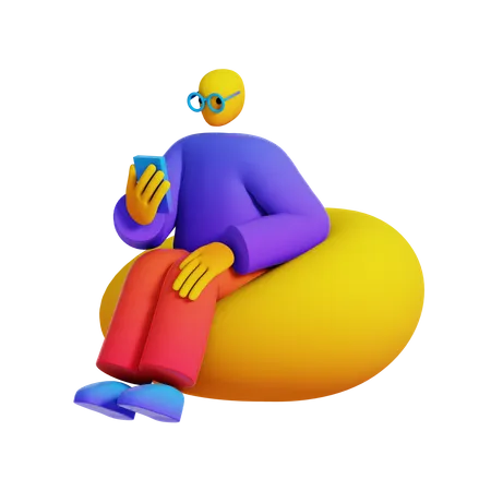 Homem usando telefone no Bean Bag  3D Illustration