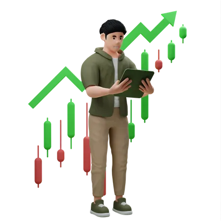 Homem vendo gráfico de negociação  3D Illustration