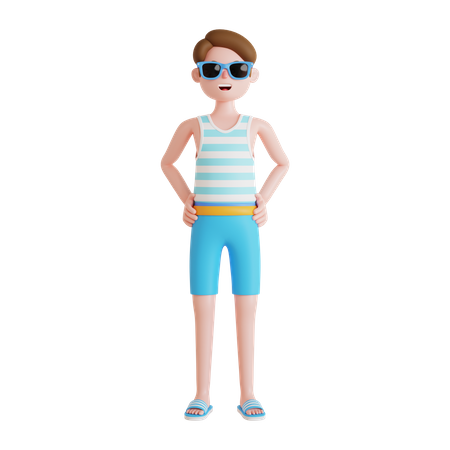 Homem vestindo roupas de praia  3D Illustration