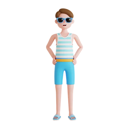 Homem vestindo roupas de praia  3D Illustration