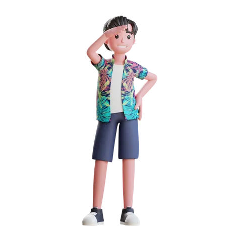 Homem vestindo roupas de praia  3D Illustration