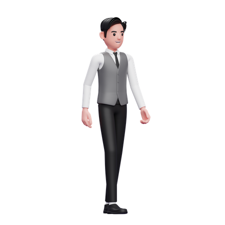 Homem vestindo um colete cinza de escritório andando  3D Illustration