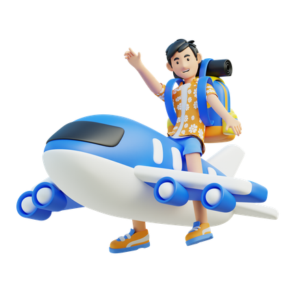 Homem viajando de avião  3D Illustration